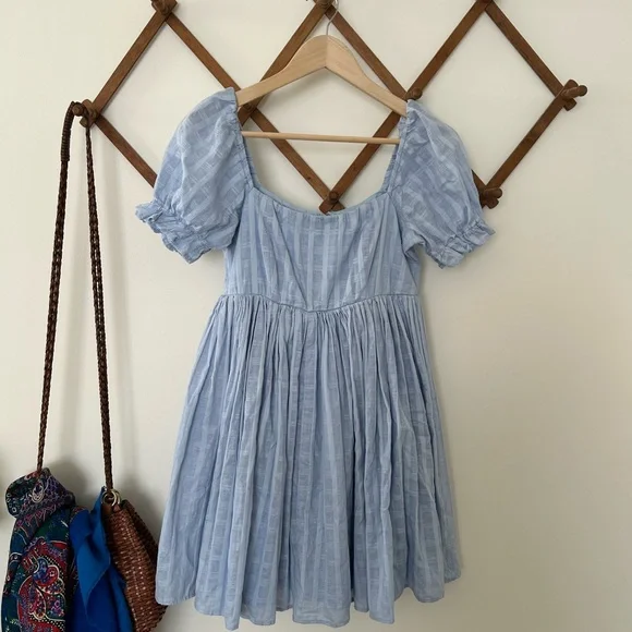 Altar'd State Sky Blue Mini Dress with Puff Sleeves - Picture 3 of 6